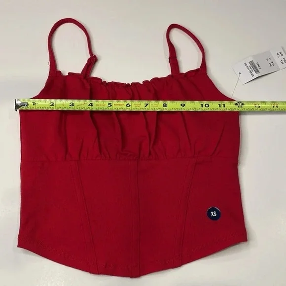 Hollister Red crop corset tank top Women juniors extra small XS ruched boning - Picture 3 of 13